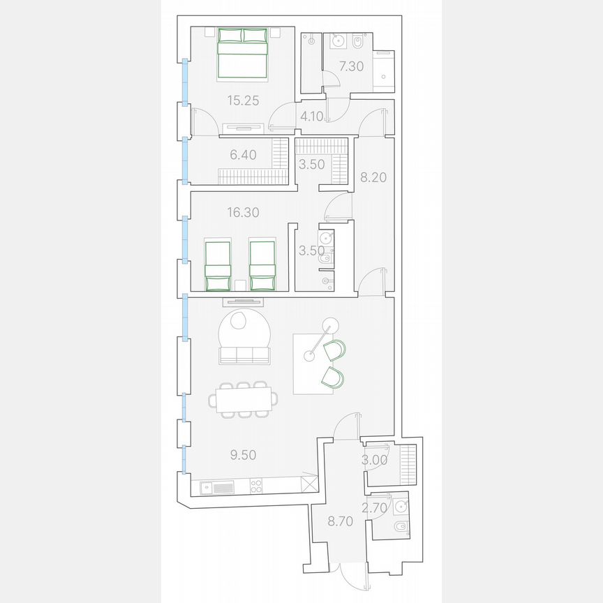 2-к. квартира, 127,1 м², 2/7 эт.