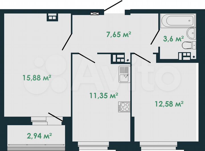 2-к. квартира, 53 м², 9/16 эт.