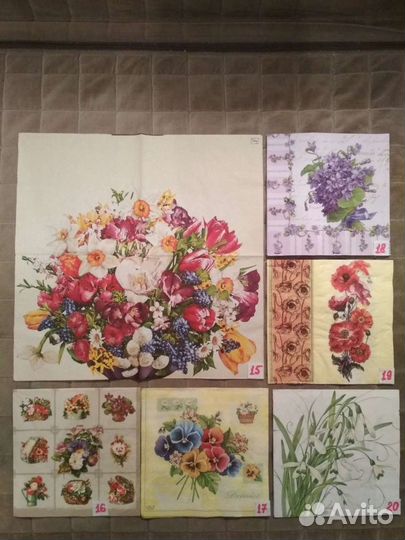 Салфетки д/декупажа Цветы-3, Цаеты-4+бабочки