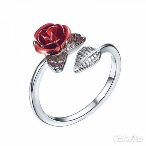 Женское серебристое колечко "Красная роза"