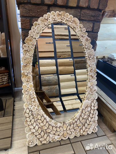 Зеркало для бани Можжевельник панно из спилов