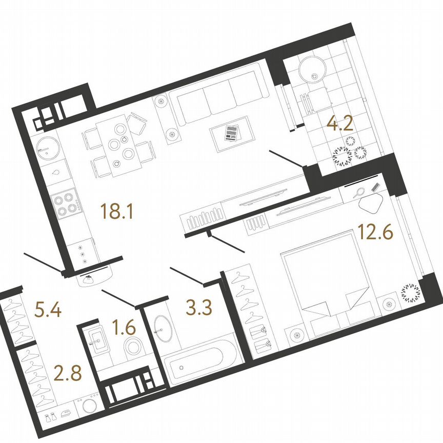 1-к. квартира, 43,8 м², 8/12 эт.