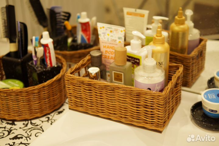 Набор: корзина плетёная круглая для хранения