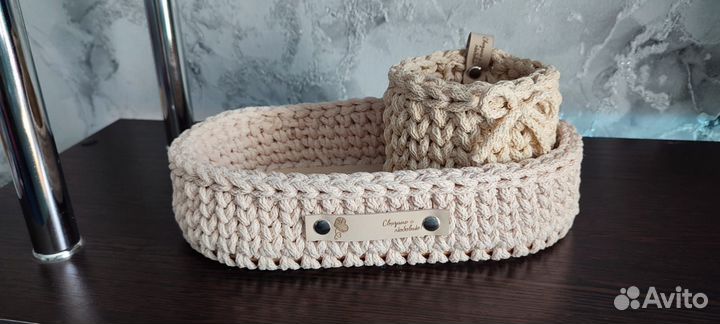 Набор вязаных корзин ручной работы