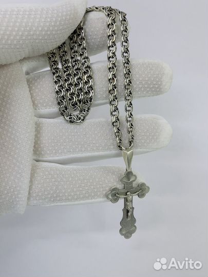 Серебряная цепь Бисмарк+Крест