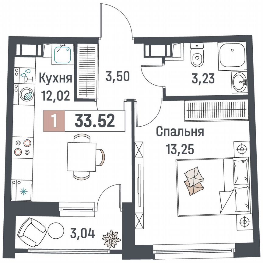 1-к. квартира, 33,5 м², 17/18 эт.