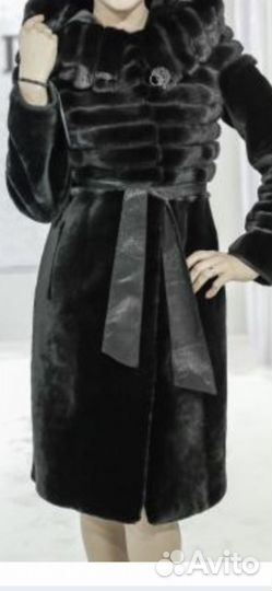 Шуба мутоновая с норкой с капюшоном