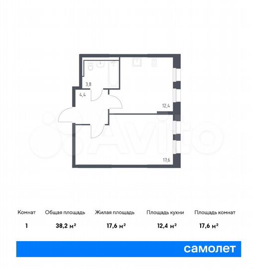 1-к. квартира, 38,2 м², 15/16 эт.