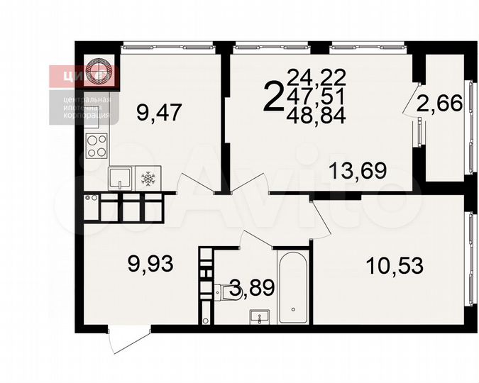 2-к. квартира, 48,8 м², 18/25 эт.