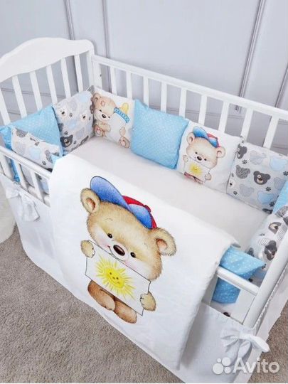 Бортики в кроватку с одеялом новые