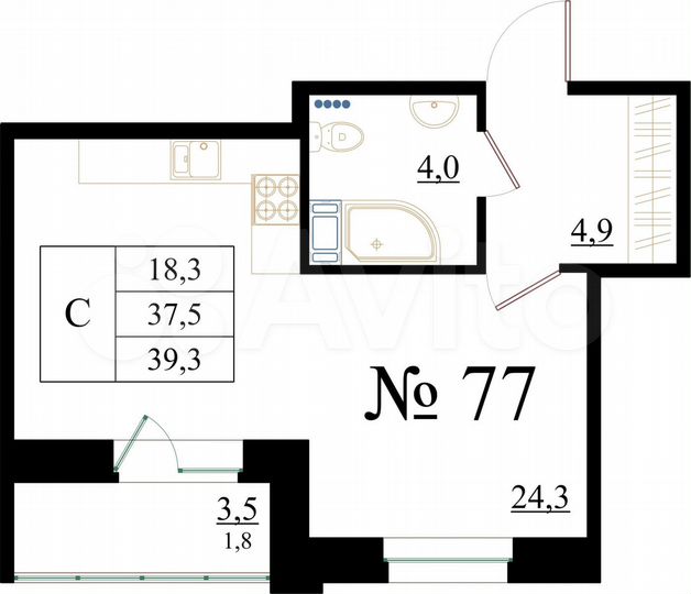 Квартира-студия, 39,3 м², 2/8 эт.