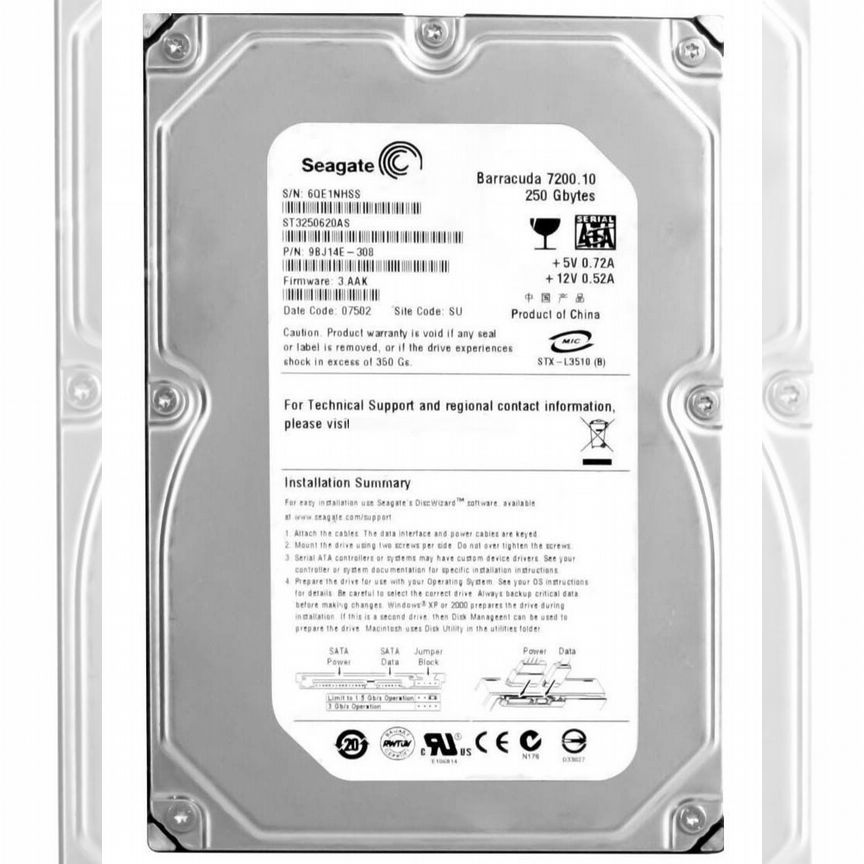 [ST3250620AS] Жесткий Диск Seagate 250gb Sata2 3,5" St3250620as