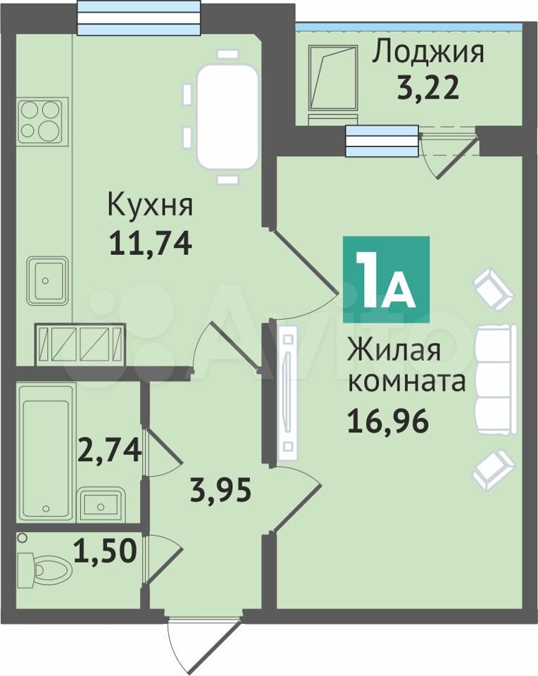 1-к. квартира, 40,1 м², 7/16 эт.