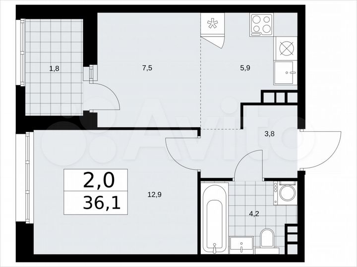 2-к. квартира, 36,1 м², 11/24 эт.