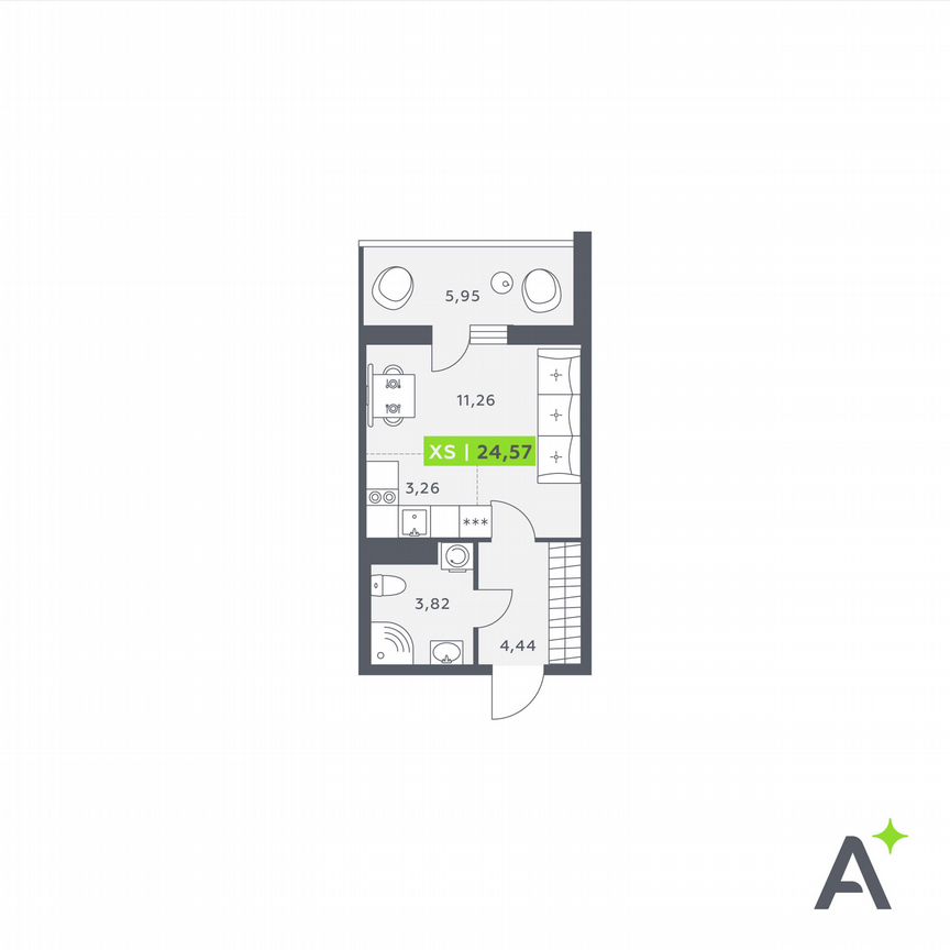 Квартира-студия, 24,6 м², 12/12 эт.