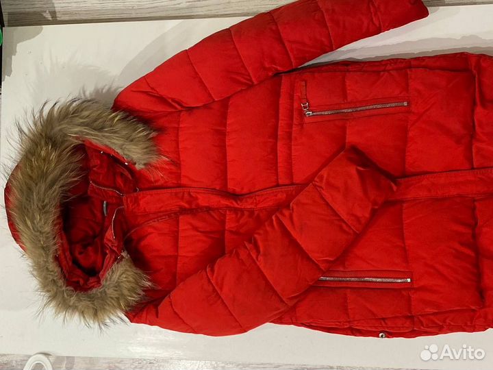 Пуховик с натуральным мехом бу