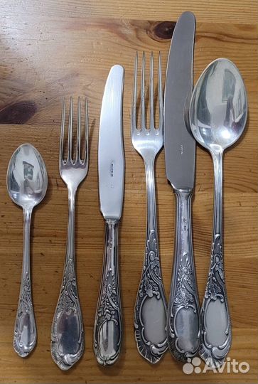 Серебро 875. Столовый набор на 6 персон. 