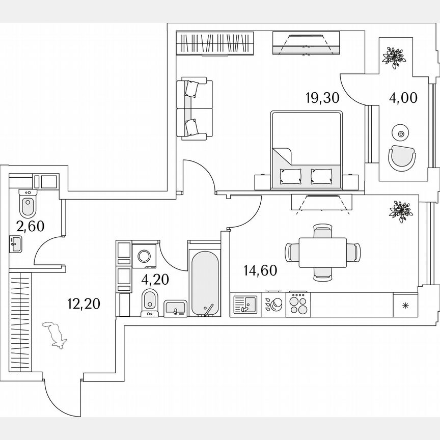 1-к. квартира, 54,9 м², 2/13 эт.