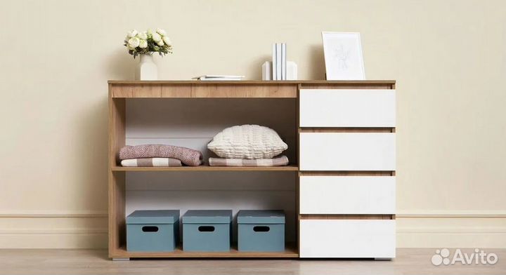 Хелен км 06 Комод 4 ящика белый и дуб
