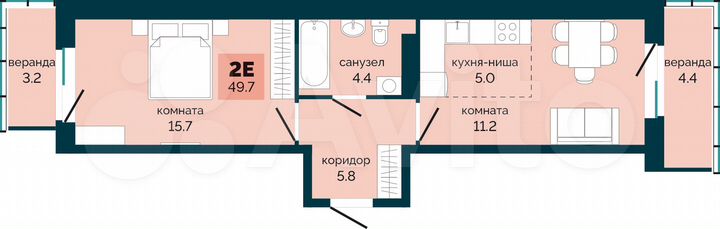 2-к. квартира, 49,7 м², 3/10 эт.