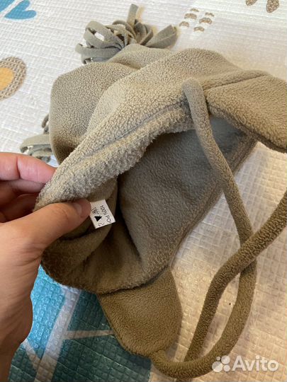 Флисовая шапка 48 см с ушами и завязками