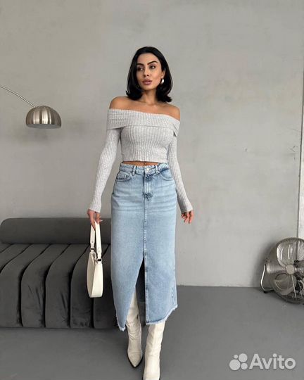 Джинсовая юбка миди