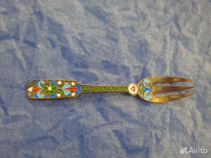 Вилочка для лимона серебро 84 эмаль вес 5 грамм