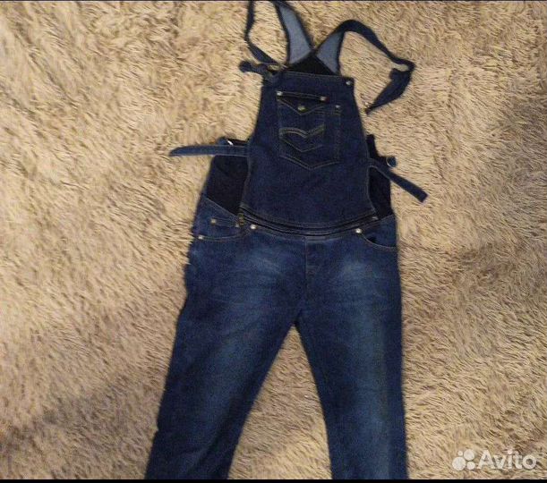 Джинсовый комбинезон для беременных на флисе