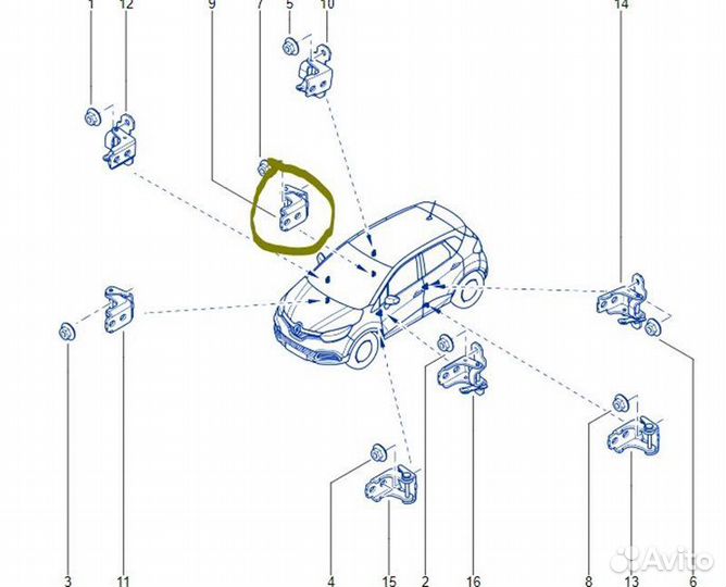 Петля двери нижняя задняя правая Renault Kaptur