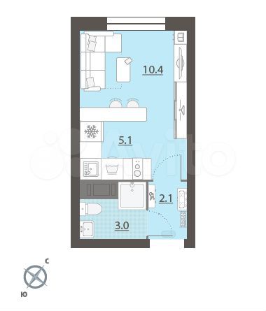 Квартира-студия, 20,6 м², 16/16 эт.