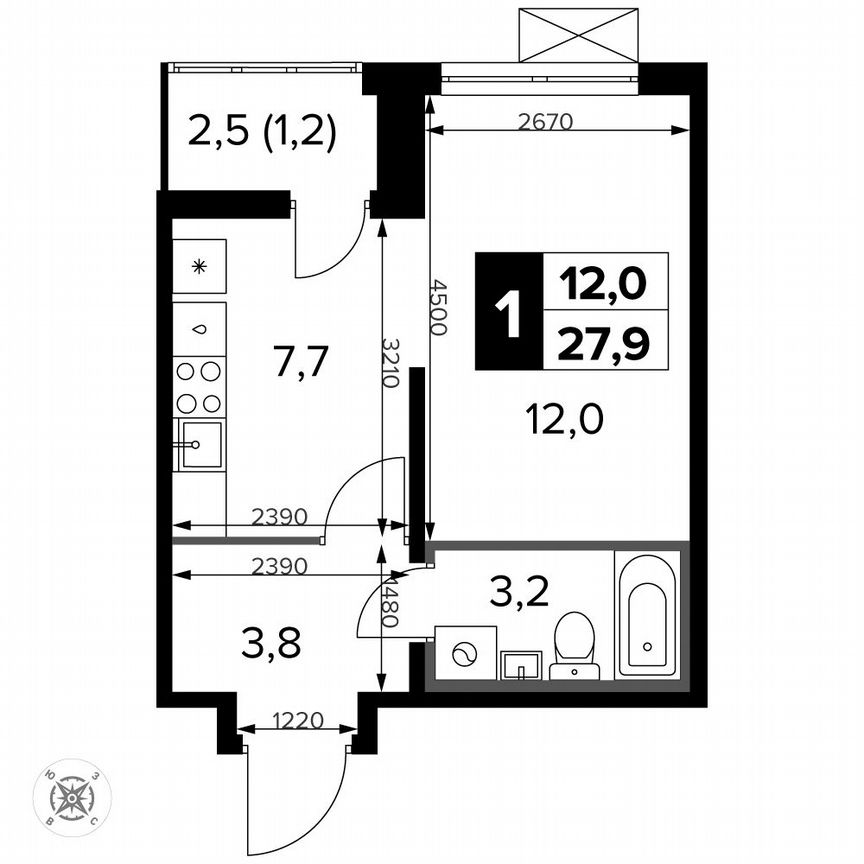 1-к. квартира, 27,9 м², 11/15 эт.