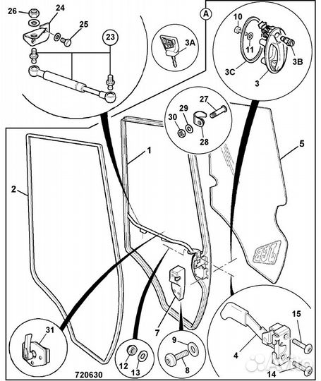 Замок двери левой JCB 3CX-4CX