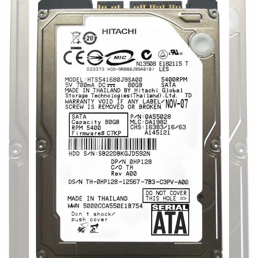 [HTS541680J9SA00] Жесткий Диск Hitachi 80gb Sata Hts541680j9sa00