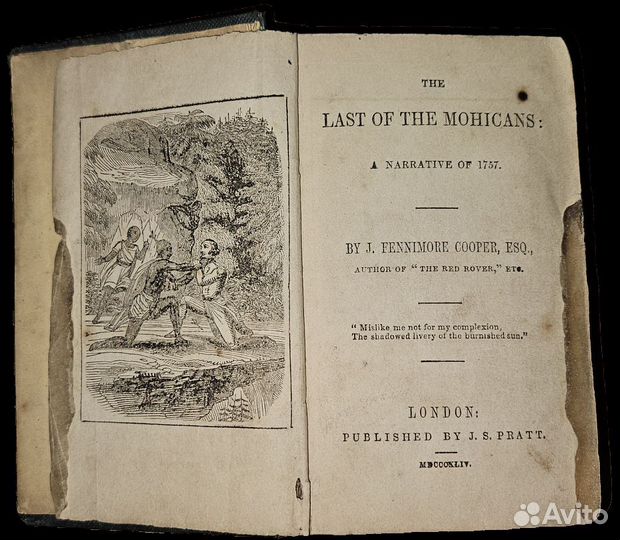Старинная Книга 1844г Последний из Могикан