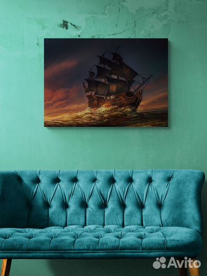 Картина с кораблем 18 века парусник 70х50 см