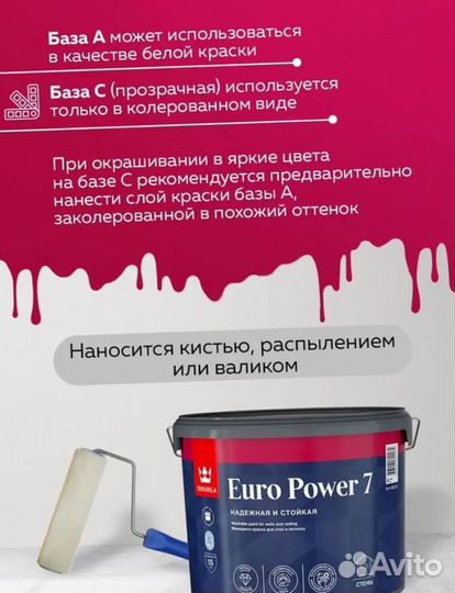 Краска моющаяся Tikkurila Euro Power