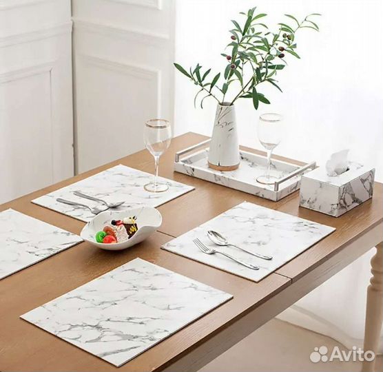 Салфетки на стол эко-кожа под мрамор