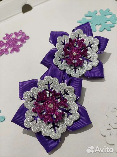 Новогодние Банты для волос ручной работы