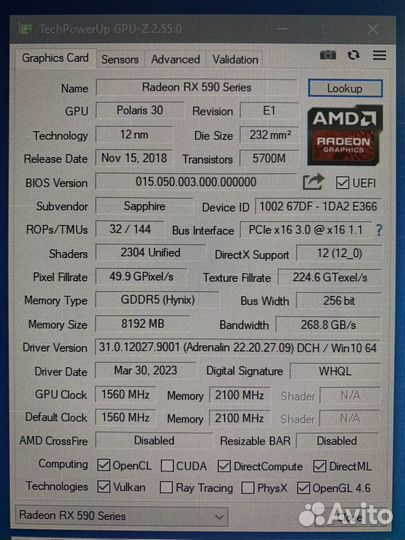 Rx 590 8gb sapphire nitro+