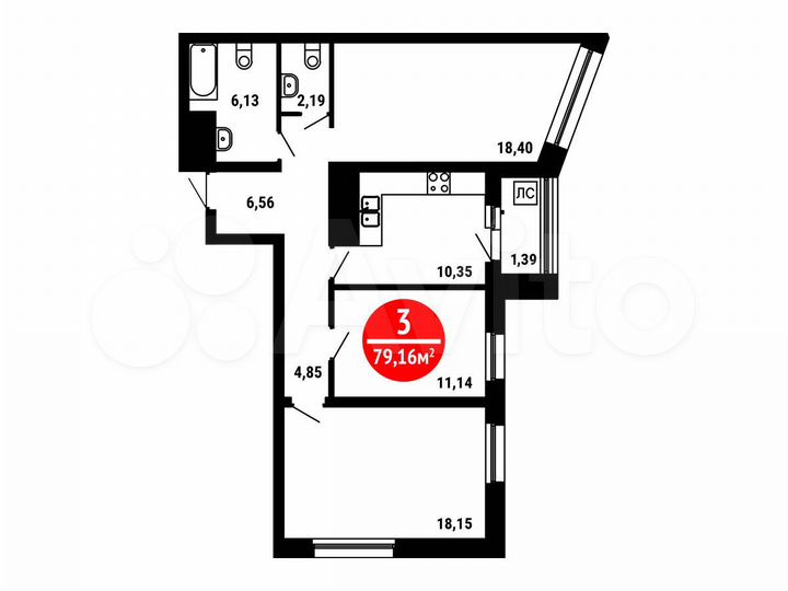 3-к. квартира, 79,2 м², 25/25 эт.