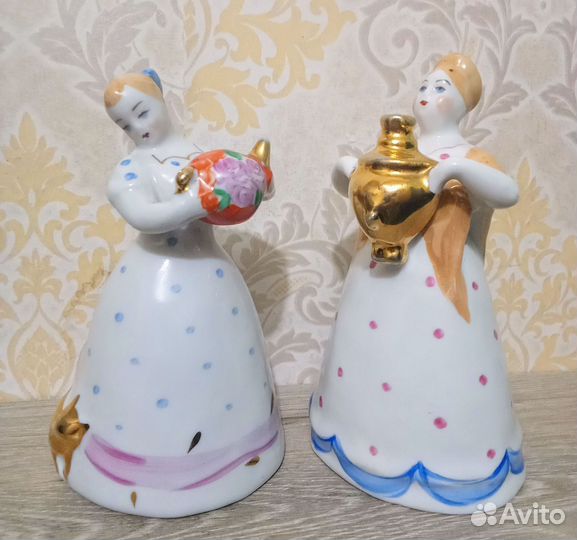 Фарфоровые статуэтки девушка с самоваром,чайником