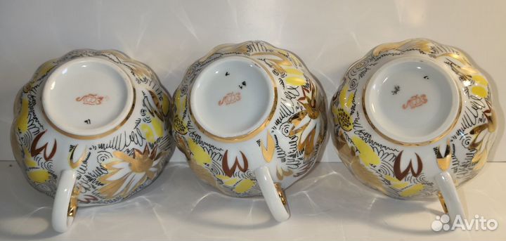 Золотые ромашки 5 чайных пар фарфор лфз СССР