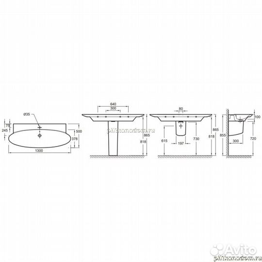 Jacob Delafon Presquile E4435-00 Раковина- столешница 130х50