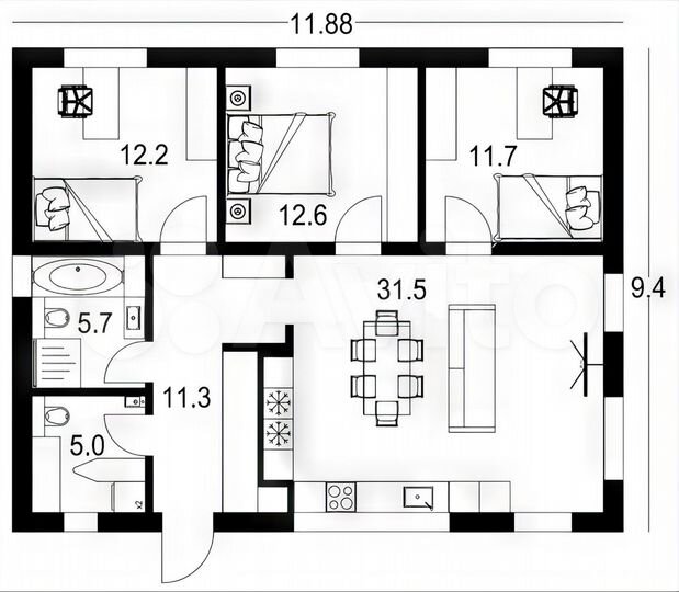 Коттедж 90 м² на участке 6 сот.