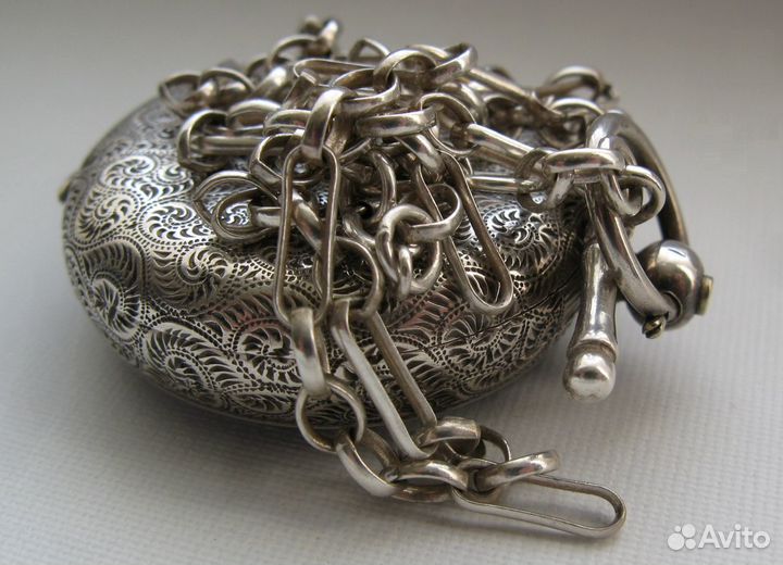 Антикварный Часовой Локет и Цепь Серебро Швейцария