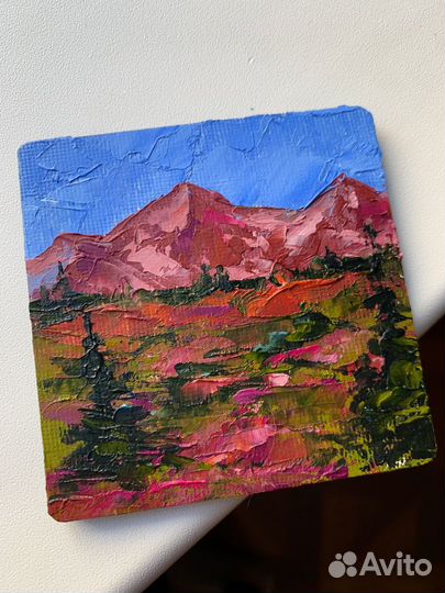 Картина маслом магнитик горный пейзаж Бештау