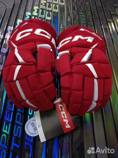 Краги CCM FT6 PRO красные с белой полоской размер 13