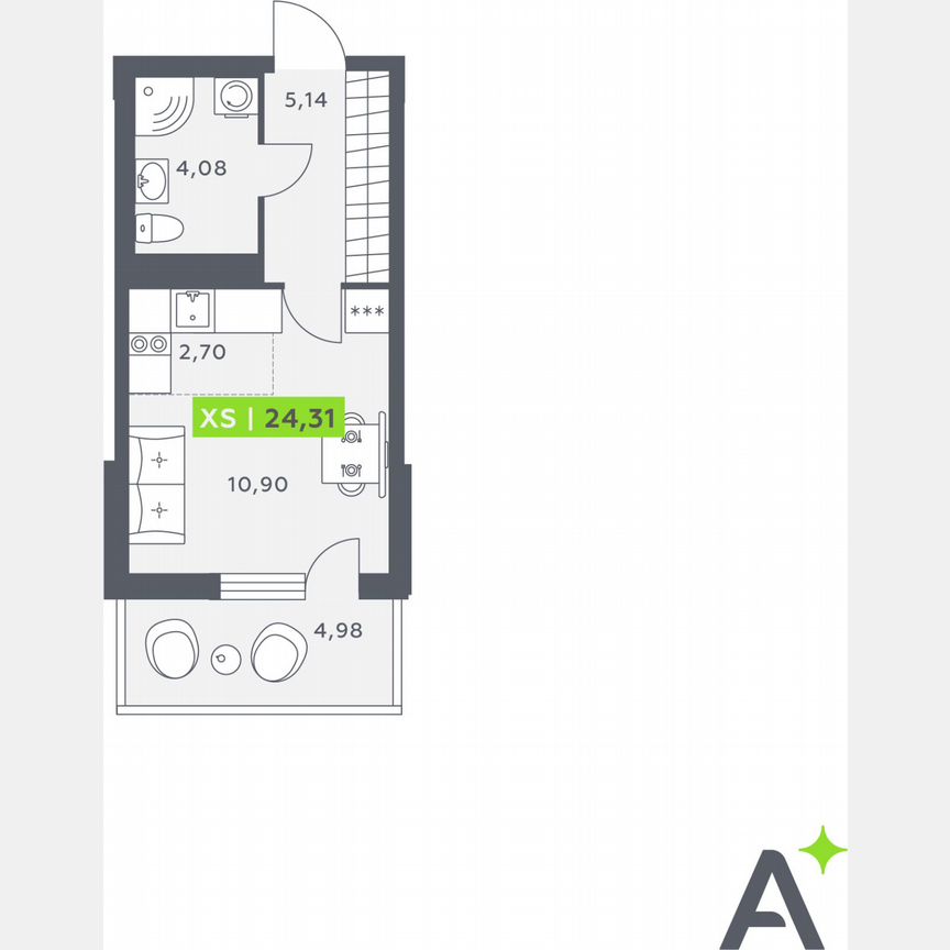 Квартира-студия, 24,3 м², 12/12 эт.