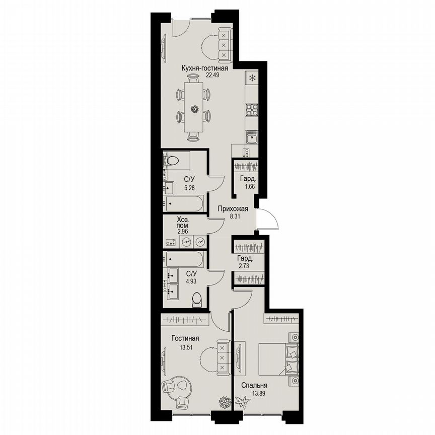 2-к. квартира, 75,8 м², 2/6 эт.