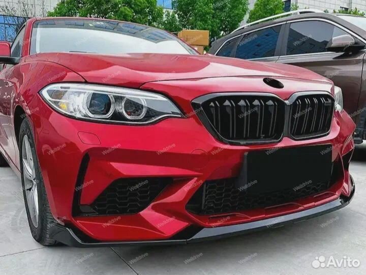 Губа передняя BMW M2 F87 стиль CS черный глянец